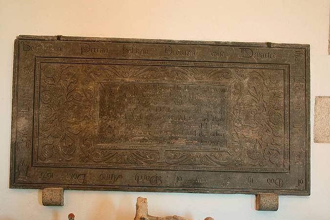 Perranzabuloe - Detail of 17th Cent Slate Memorial